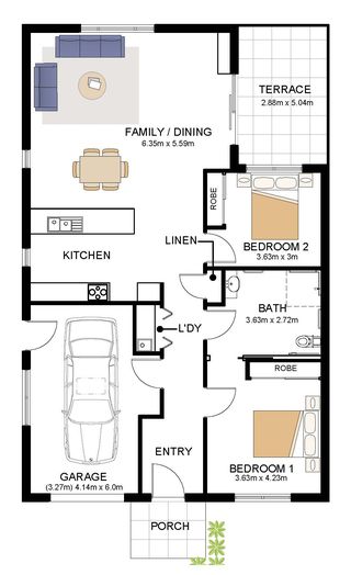 Two-bedroom villa floor plan