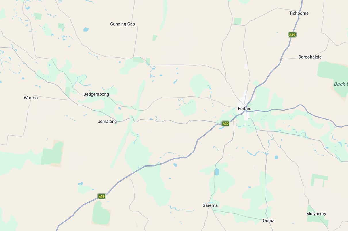 Map showing Jemalong Retirement Village near the Forbes town centre